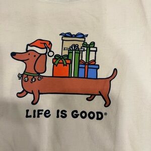 Life Is Good Crusher women’s  Festive Dog T-Shirt - Cream XXXL